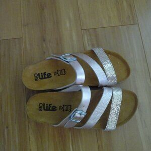 NEW DISPLAY BIOLIFE MADE IN GERMANY ROSE GOLD/GLITTER COMFY ORTHOPEDIC SANDALS 9